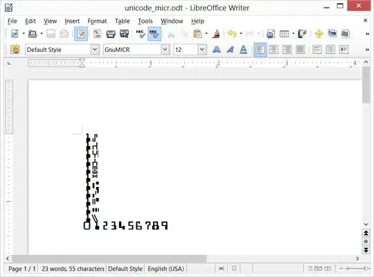 Screenshot of LibreOffice Writer with the GnuMICR font and unicode characters