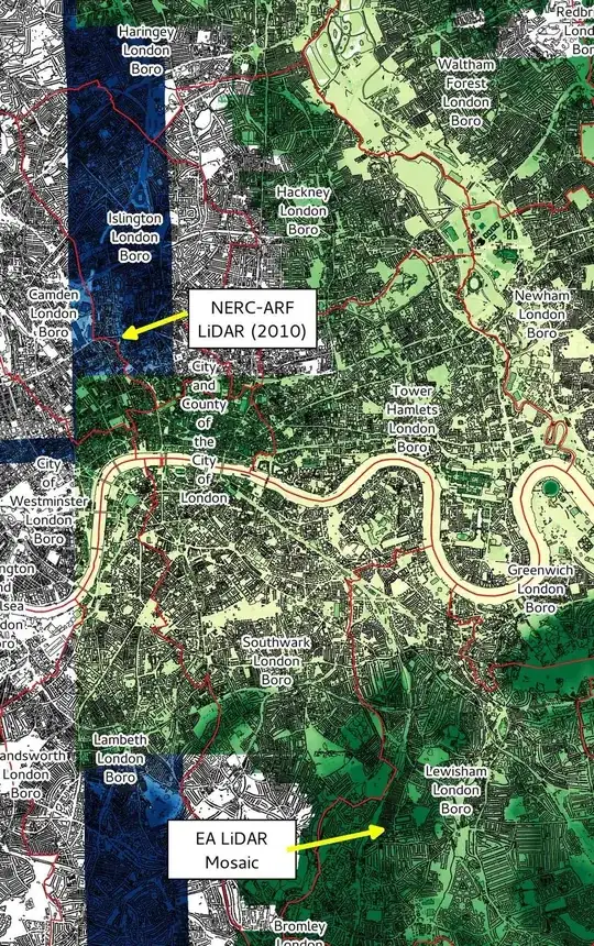 EA and NERC-ARF LiDAR data for London. Building outlines from Ordnance Survey Open Data