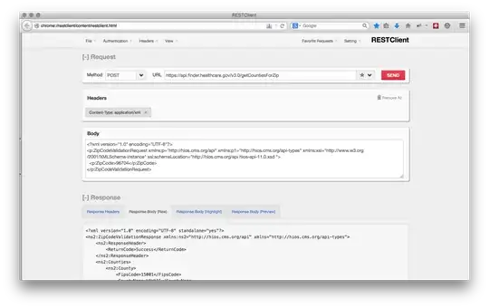 screenshot of RESTClient API call