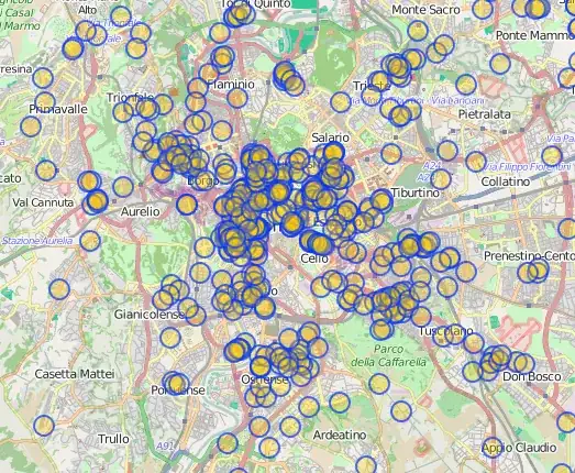 543 restaurants in/around rome as points on a map