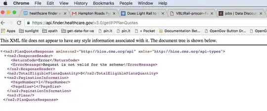 getiFPPLanQuotes Healthcare.gov Finder API XML Error - Request is not valid for the schema Screen shot.