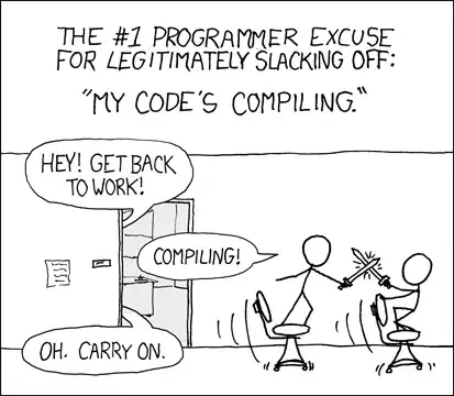 XKCD Cartoon: Sword-Fighting While Compiling