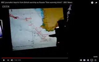 screen shot from the video BBC journalist reports from British warship as Russia “fires warning shots” - BBC News