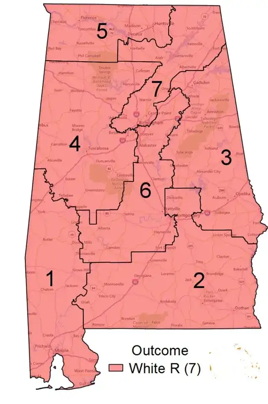 Hypothetical House district map without black Democratic district.
