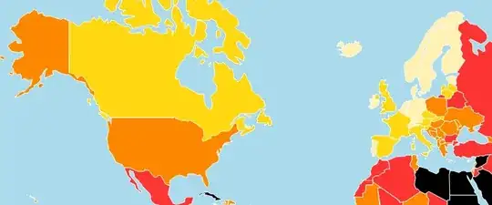 The world map, coloured by World Press Freedom Index ranking, cropped to the Western Hemisphere.