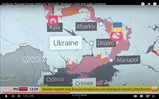 screenshot from Sky News' 15-Mar-2022 "Analysis: Russian forces failing to 'encircle' Ukrainian units and make progress" https://youtu.be/Y0kVBBVQqFw