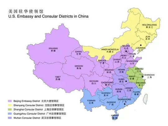 U.S. embassy and consular districts in China
