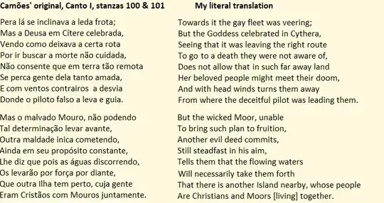 Original text by Camões with my literal translation side-by-side, Canto I, stanzas 100 & 101