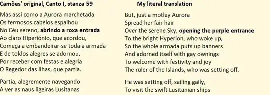 Original text by Camões with my literal translation side-by-side, Canto I, stanza 59