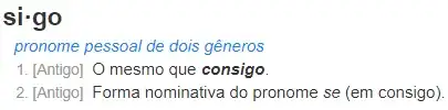 descrição do significado de "sigo" pelo Priberam