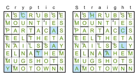 the grids again, with the letters that are different between the two grids highlighted