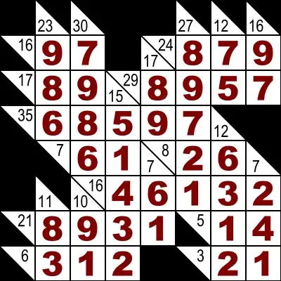 unsolved Kakuro puzzle