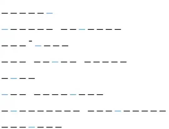 An image with blanks as followed: the blanks are black unless stated to be blue. The first line is a six-letter word with the last letter blue. The second line is a six-letter word with the first letter blue, followed by a seven-letter word with the third letter blue. The third line is a three-letter word connected to a four-letter word with a hyphen; the letter after the hyphen is blue. The fourth line is a three-letter word, then two five-letter words; the third letter of the second word is blue. The fifth line is a four-letter word with a blue second letter. The sixth line is a three-letter word with a blue first letter, followed by an eight-letter word with a blue fifth letter. The seventh line is two nine-letter words; the second letter of the first word and the fourth of the second are blue. The last line is seven-letter word with a blue fourth letter.