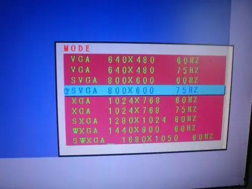 Available resolution menu