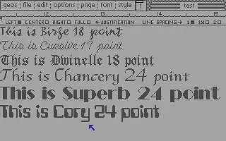 A sample of proportional fonts as rendered by a GEOS application