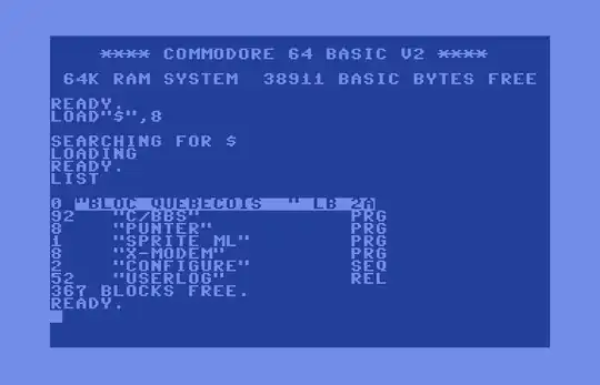 A screenshot of a Commodore 64 showing a directory listing