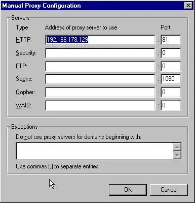servers: HTTP: Address of proxy server to use: 192.168.178.129 Port: 81