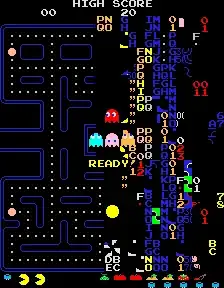 A big glitchy mess on the right-hand side of a Pac-man level
