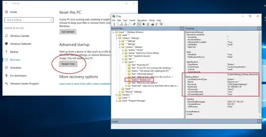Properties of the RESTART Button using the UI Spy Tool