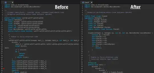 decompile comparison before and after applying java-deobfuscator