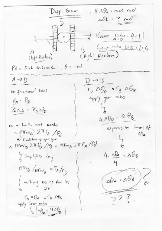 My calculation given rotation of gear A that connects to left rocker