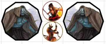 Two Large creatures flank two Medium creatures