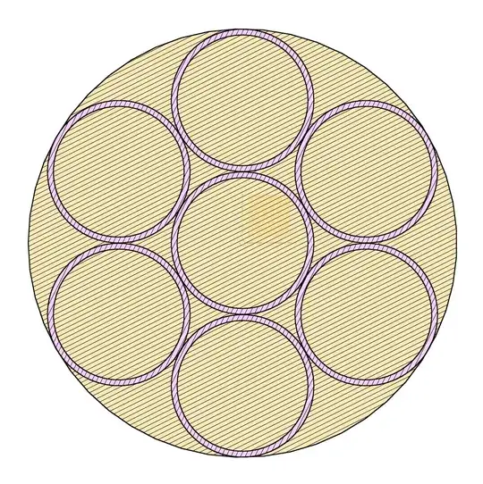 densest packing of 7 barrels in a layer