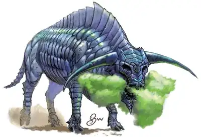 Illustration for the Gorgon entry, D&D 3rd edition, Monster Manual (2000), page 111