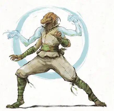 Dragonborn monk with their Astral Arms, complete with hands.