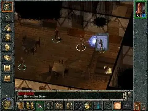 Screenshot showing an open Dimension Door in Baldur's Gate