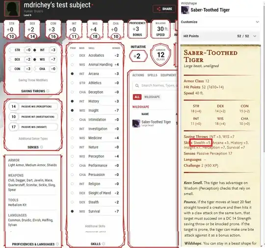 Characteristics of a level 6 moon druid in saber-toother tiger shape