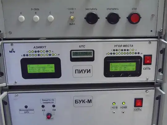 Показание положения радиотелескопа на блоке электропривода азимутального и угломестного вращения