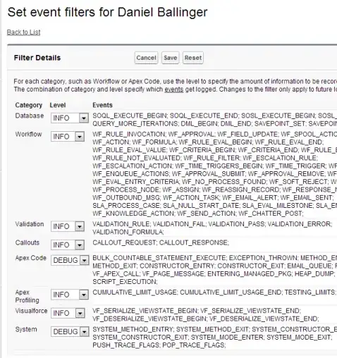 Monitoring Debug Log Event Filters
