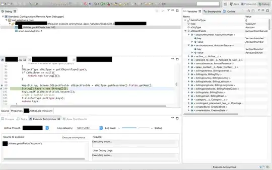picture of code being debugged by force.com debugger