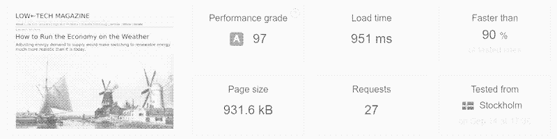 Een vergelijking van dezelfde webpagina op de oude (boven) en nieuwe (beneden) website. De paginagrootte is bijna 7 keer kleiner en de pagina laadt tien keer sneller. Bron: Pingdom.