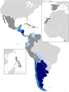 Map of regions of voseo