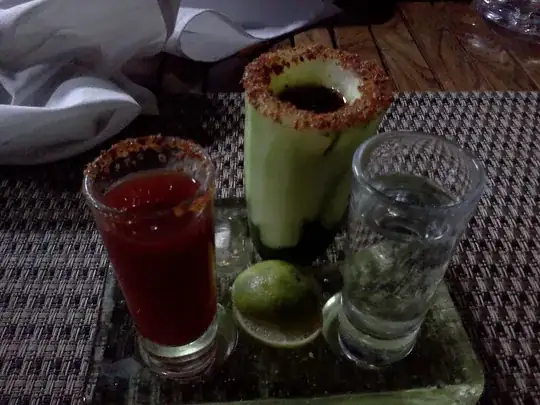 a mexican order of caballito shots, called bandera for the colors