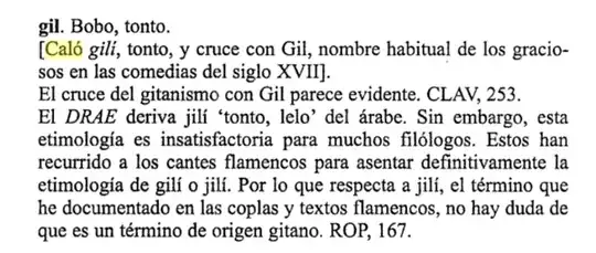 Gil, palabra caló por bobo y tonto