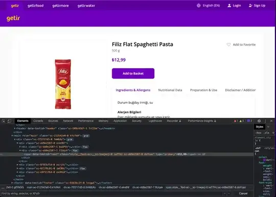 the website i want to scrape informations from