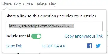share popover from this stackapps question displaying link that contains a user id. Below the share link is an added toggle button "Include User Id" which is "checked" and green.