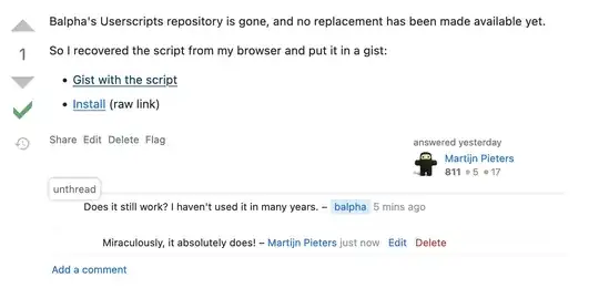 Screenshot of this post with 2 comments, threaded by the script