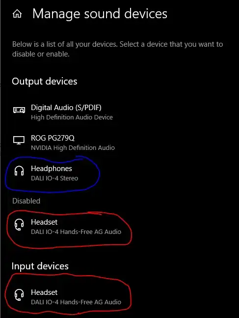 Screenshot from sound settings