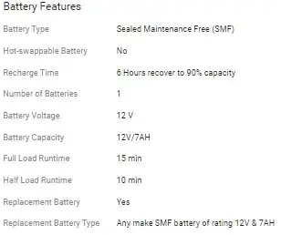 UPS Battery Specs