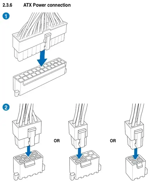 Installation of ATX power connectors on Asus P8Z68-V Pro