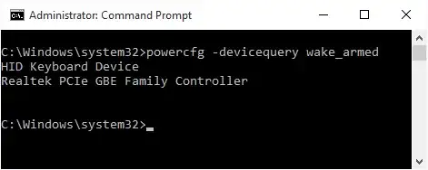 Command prompt output of command