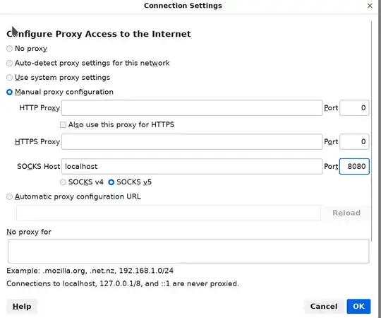 Firefox proxy settings dialog