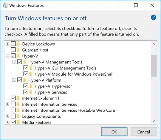 The windows features show as installed