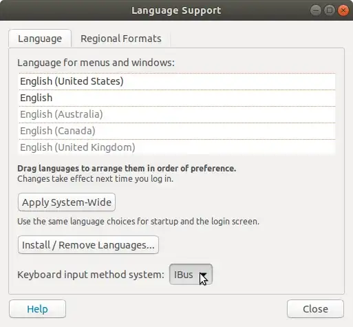 Language Support Menu