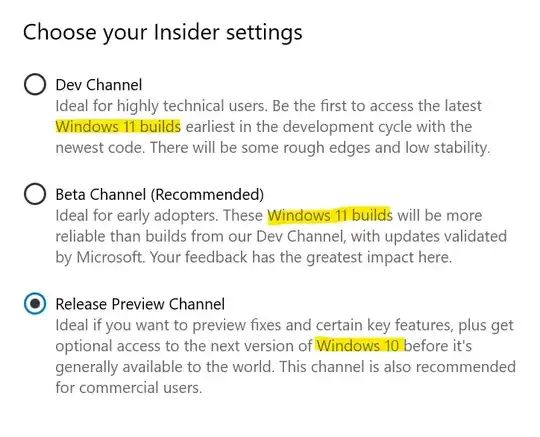Windows 10 Insider Settings Channel Selection