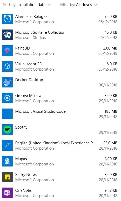 a list showing the recently updated programs